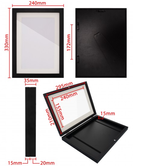 2PCs A4 Wooden Kids Art Frame Children Artwork Display Changeable Front Opening Table Stand Black